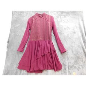 Weissman Dance Dress Womens L Purple Fit & Flare Backless Long Sleeve Short
